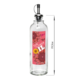 Бутылка 330 мл цилиндр для масла с мет. дозатором, Sun flower oil розовая, стекло