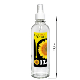 Бутылка 330 цилиндр с кноп. дозатором для масла/соусов, Sun flower oil черн-желт, стекло