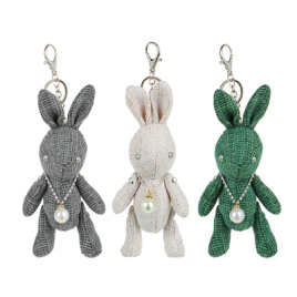 [о394318] Брелок Кролик с ожерельем, полиэстер, металл, 19x8см, 3 дизайна