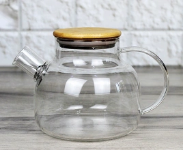 Чайник 1,0 л заварочный стеклянный с бамбуковой крышкой