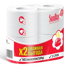 Бумага туалетная SunDay/velis/classic 2-х слойная белая, 4шт, арт. 000343