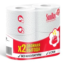 Бумага туалетная SunDay/velis/classic 2-х слойная белая, 4шт, арт. 000343