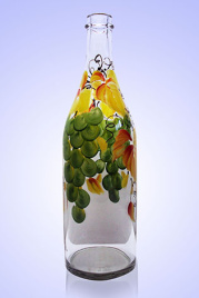 Бутыль Литр (ручная роспись) рис. Виноград (Зел.) h-32 см d-9 см v-1,0 л из прозрачного стекла