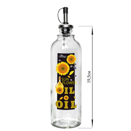 Бутылка 330 мл цилиндр для масла с мет. дозатором, Sun flower oil, стекло