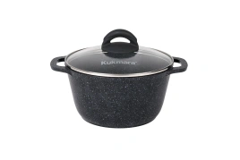 Кастрюля 2,5л со стеклянной крышкой, АП линия Granit black