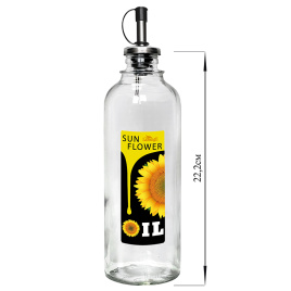 Бутылка 500 мл цилиндр с мет. дозатором для масла/соусов, Sun flower oil черн-желт, стекло