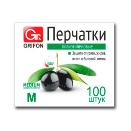Перчатки GRIFON полиэтиленовые 100 шт в конверте р-р М дизайн маслины