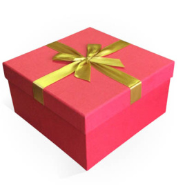 [о207131] Коробка подарочная с бантом тиснение Лен 21x21x11 см красный