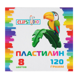 [о239048] ClipStudio Пластилин 8 цветов 120 грамм, в картонном выдвижном пенале