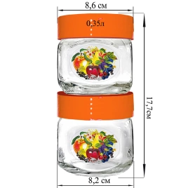Набор банок 2 шт. 350 мл Кубик, стекло с пласт крышкой мандарин серия Витаминный заряд