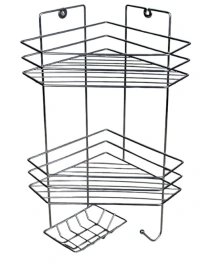 Полка 2-ярусная 180х180х415 мм угловая трапеция с мыльницей и вешалкой, хром зеркало