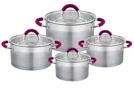 Набор нержавеющей посуды 8 пр. (кастрюля 1,9л, 2,6л, 3,6л, 5,7л) индукция, цвет фиолетовый