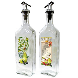 Бутылка с пл. дозатором для оливкового масла с рецептом приг. со специями 500 мл, стекло