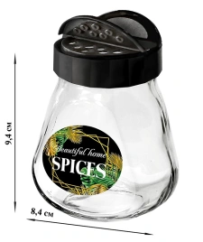 Банка д/хран. специй стекл. 260 мл с чёрной крышкой-дозатором Beautiful home spices