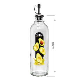 Бутылка 330 мл цилиндр для масла с мет. дозатором, Oil collection с авокадо, стекло