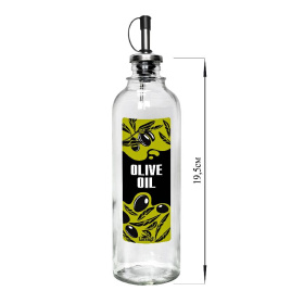 Бутылка 330 мл цилиндр с мет. дозатором для масла, olive oil черная с зеленым, стекло