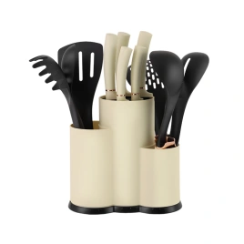 Набор ножей и кухонных принадлежностей 12 предметов, бежевый