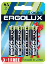 Батарейка Пальчиковая алкалиновая Ergolux LR6/316 BL3+1 блистер 4шт