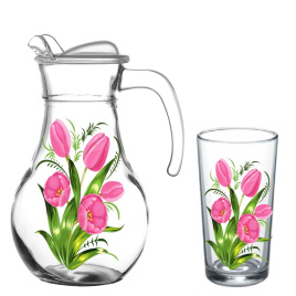 Кувшин 1,0 л + 6 стаканов Весенние тюльпаны