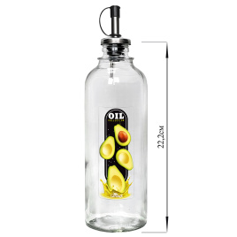 Бутылка 500 мл цилиндр для масла с мет. дозатором, Oil collection с авокадо, стекло