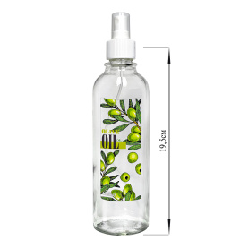 Бутылка 330 мл цилиндр с кноп. дозатором для масла/соусов, Olive oil зеленые оливки, стекло