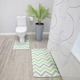 Набор ковриков для ванной комнаты и туалета 50х85 см, 50х52 см - Зигзаги (серо-зелёный)