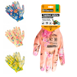 Перчатки Для садовых работ полиэстеровые,нитриловое покрытие,микс цветов, Fiberon