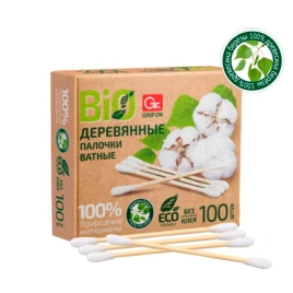 Ватные палочки 100 шт GRIFON Эко на деревянной основе