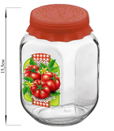 Банка для хранения стекл. 0,9 л с силиконовой красной кр., томаты