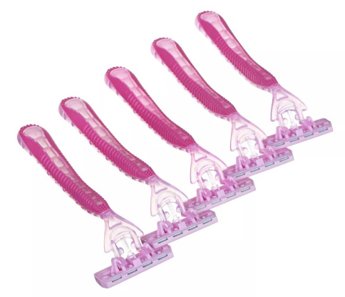  Станки для бритья с тройным лезвием 5шт для женщин, плавающая головка, силикон, пластик фото 1