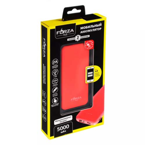  Forza аккумулятор мобильный, 4000-5000 мач, usb, 2а, софт тач покрытие фото 1