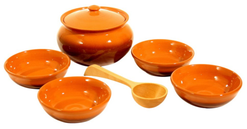  Набор посуды Вятская керамика 6 пр.: супница 2,5 л,салатник 4 шт 0,5 л, ложка, традиция фото 1