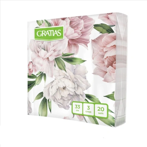  Салфетки бумажные 3сл 33см 20л Gratias Пионы утро фото 1