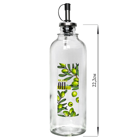  Бутылка 500 мл цилиндр для масла с мет. дозатором, Olive oil зеленые оливки, стекло фото 1