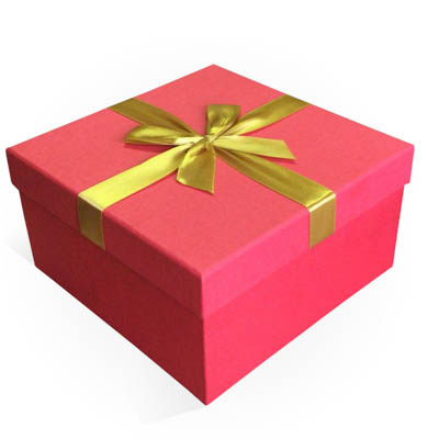  [о207131] Коробка подарочная с бантом тиснение Лен 21x21x11 см красный фото 1