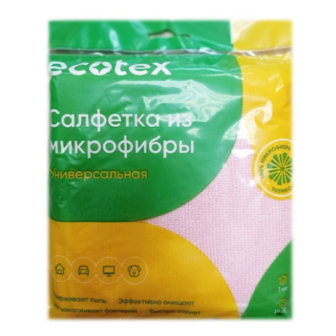  Салфетка 30*30 см микрофибра Ecotex 3шт (желтый, розовый, серый) фото 1