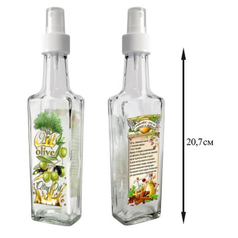  Бутылка 250 мл с кнопочным распылителем для оливковог масла с корицей и гвоздикой, стекло фото 1