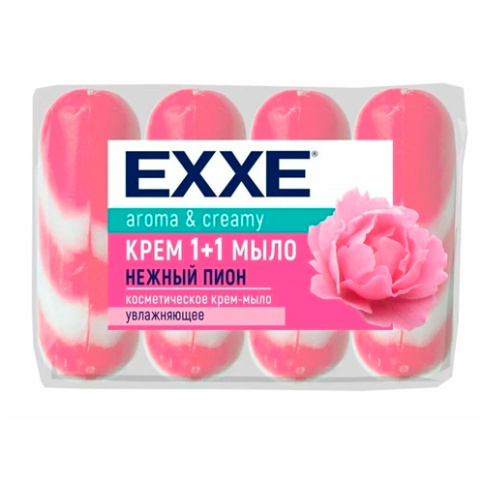  Мыло EXXE 1+1 блок 4Х90 гр Нежный пион (розовое полосатое) фото 1