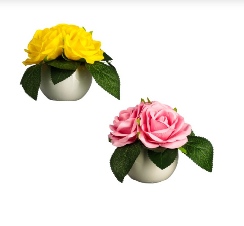  LADECOR Светильник в виде роз в керамическом горшке, 12,2x12,2x19см, 1хCR2032, 2 цвета фото 1