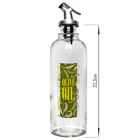  Бутылка цилиндр 500 мл для масла с пл. дозатором, Olive oil зеленая на зеленом фоне, стекло фото 1