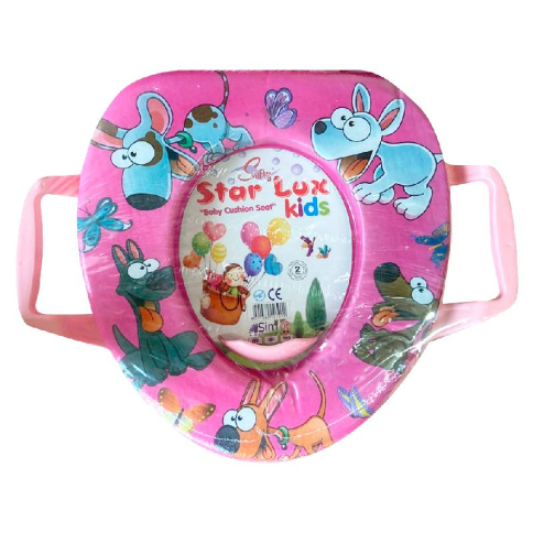  Сиденье для унитаза, STAR LUX мягкое, детское, б/кр с ручками Собачки на розовом фото 1