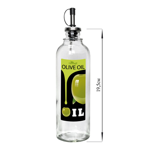  Бутылка 330 мл цилиндр с мет. дозатором для масла/соусов, olive oil черно-зел, стекло фото 1