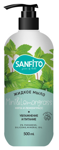  Sanfito Жидкое мыло 500 мл Лемонграсс и мята Увлажнение и питание 2/12    фото 1
