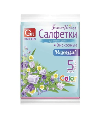  Салфетки для кухни из вискозы GRIFON SummerFlowers, 5 штук размер 30х38 см фото 1