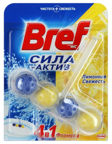 Подвеска-освежитель для унитаза BREF СИЛА АКТИВ Лимонная свежесть (шарики 4шт) фото 1