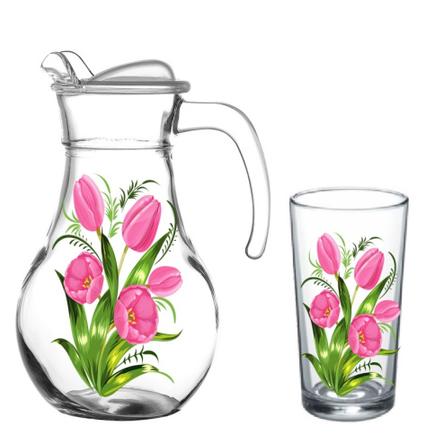  Кувшин 1,0 л + 6 стаканов Весенние тюльпаны фото 1