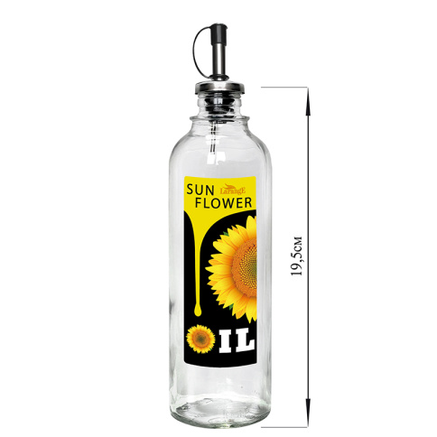  Бутылка 330 мл цилиндр с мет. дозатором для масла/соусов, Sun flower oil черн-желт, стекло фото 1