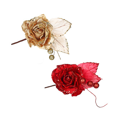  [о353106] СНОУ БУМ Цветок декоративный в виде розы, 32x12 см, полиэстер, 2 цвета фото 1