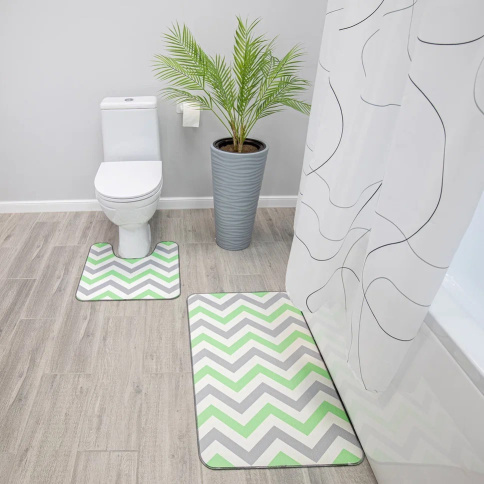  Набор ковриков для ванной комнаты и туалета 50х85 см, 50х52 см - Зигзаги (серо-зелёный) фото 1
