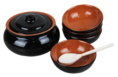  Набор посуды Вятская керамика 6 пр.: супница 2,5 л,салатник 4 шт 0,5 л, ложка,черный янтарь фото 1